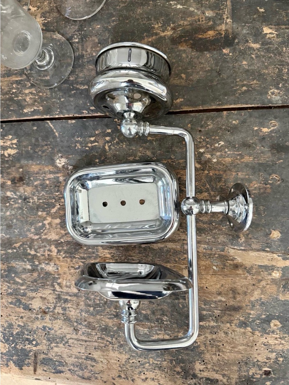 Chrome Wall-Mount Bathroom Accessory Set - Double Soap & Sponge Holders